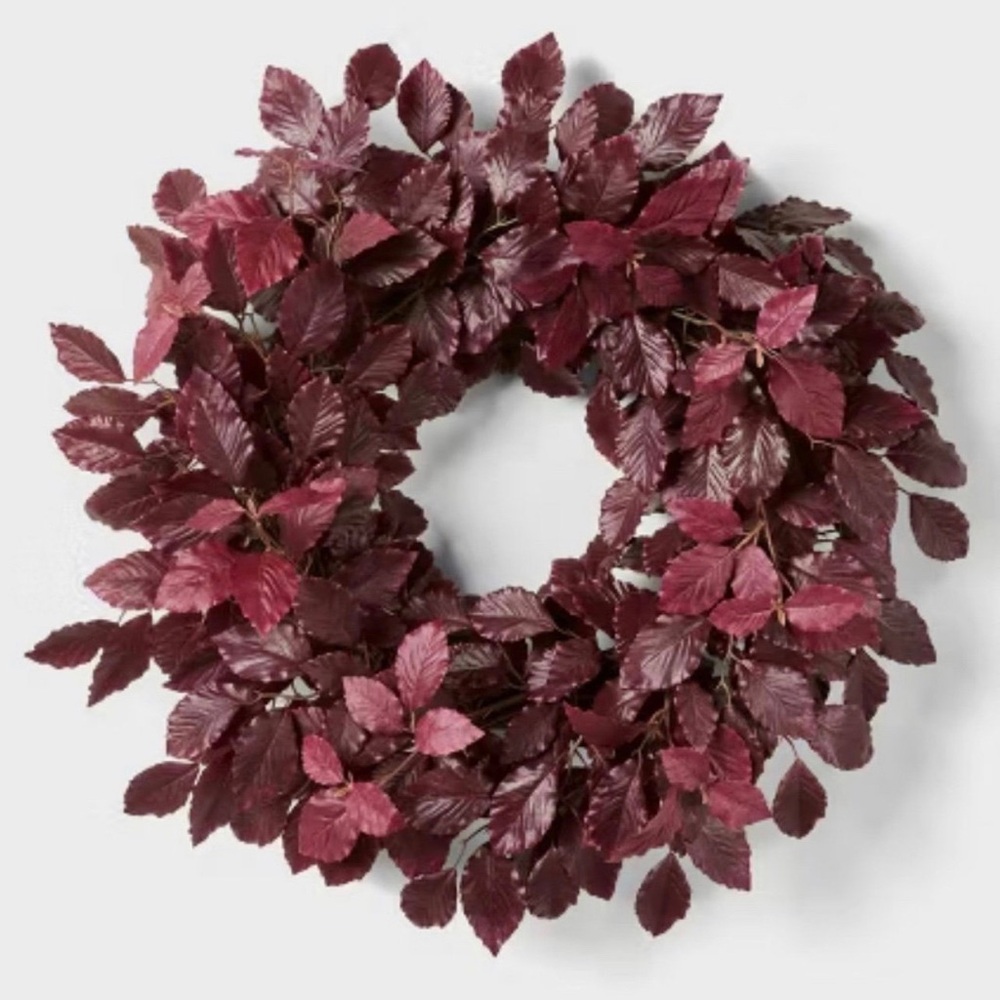 Studio McGee Artificial Leaf Wreath Arrangement Burgundy - Threshold